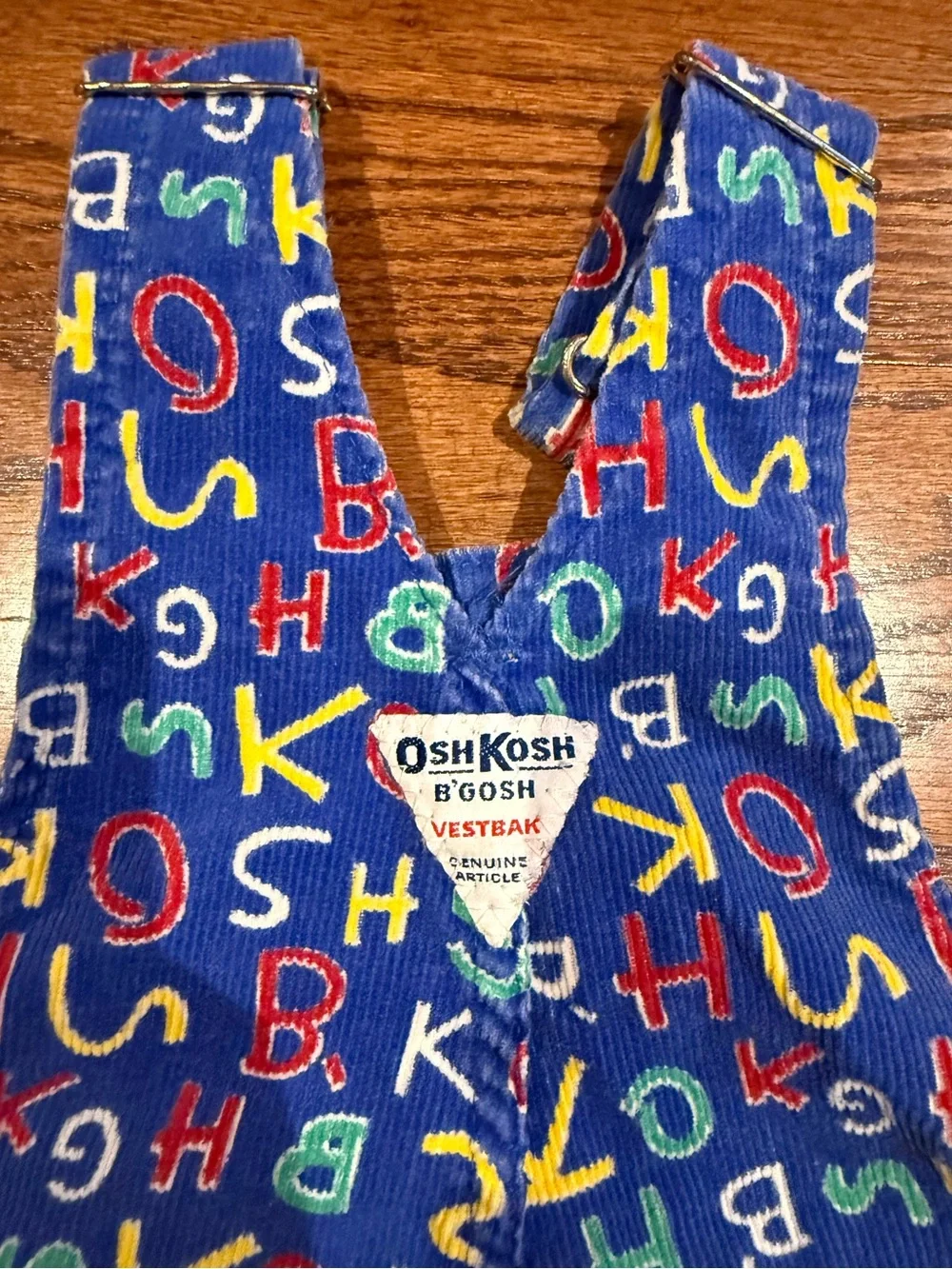 Vintage OshKosh B’gosh Blue Alphabet Print Corduroy Overalls 2T